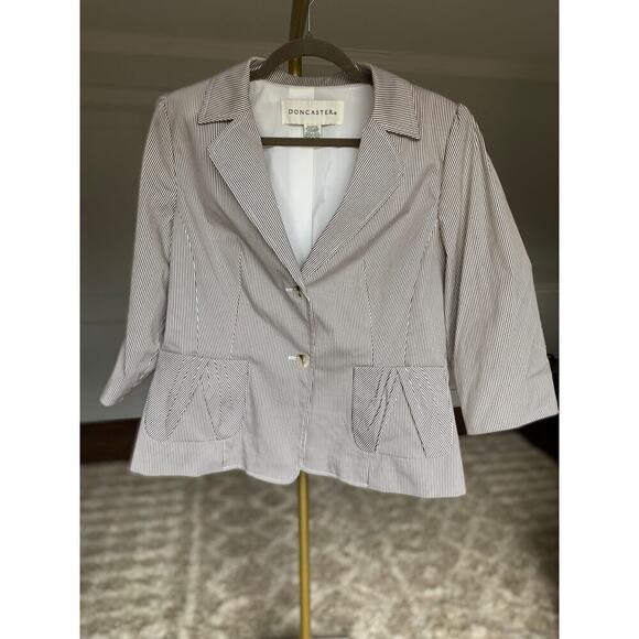 Doncaster Striped Peplum Blazer Pant Suit French Farmcore Feminine Business Chic - Picture 1 of 13